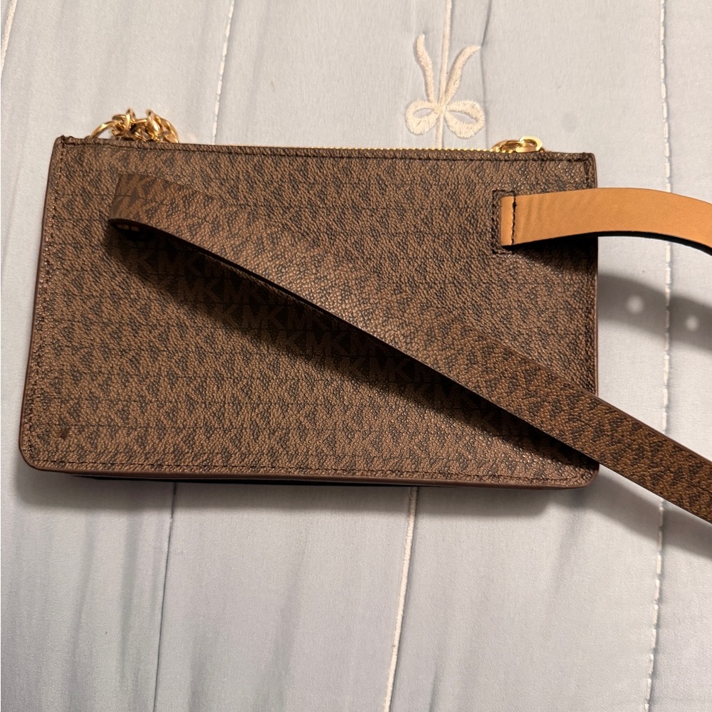 Brown Michael Kors Monogram Crossbody Bag with Gold Chain - Picture 5 of 8